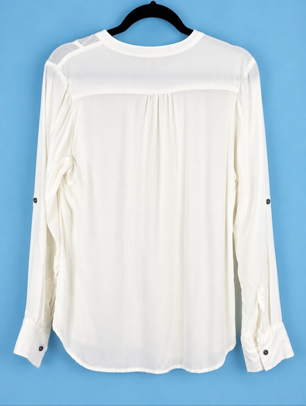 Faded Glory White Pleated Pintuck Button-tab Cuffed Long Sleeve Blouse Large - Picture 6 of 8
